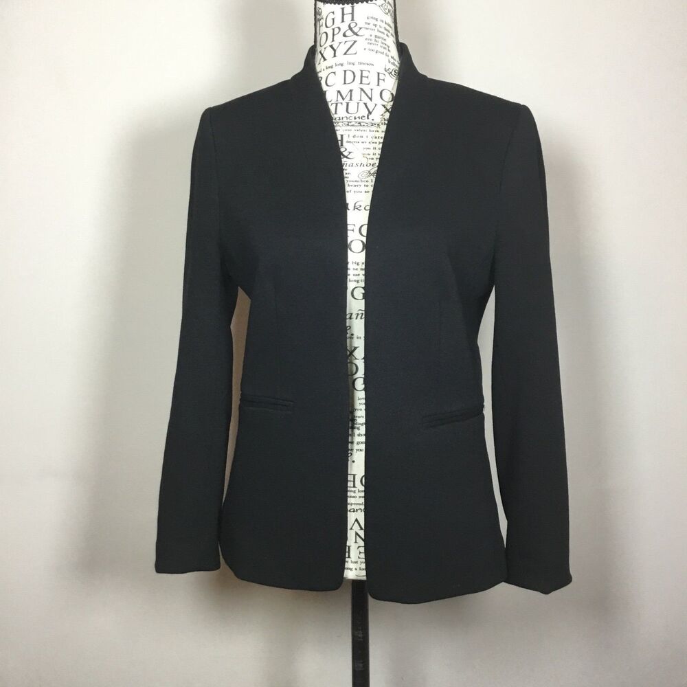 J Crew classic black sleek open front blazer jacket business casual sz 2